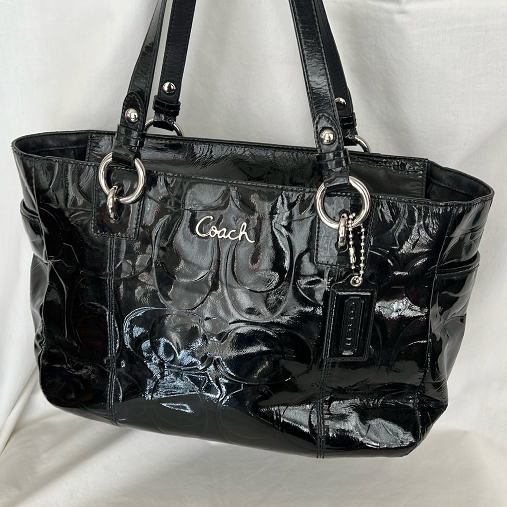 COACH EAST WEST GALLERY TOTE F17728 BLACK PATENT LEATHER